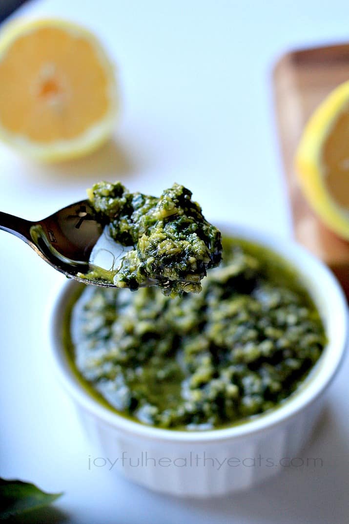 Light, Fresh, and Herby Homemade Basil Pesto. {made in 5 minutes} | m.albarakaa.com #sauce 轻,新鲜,香草自制罗勒香蒜酱。{5分钟制作}| m.albarakaa.com #酱汁