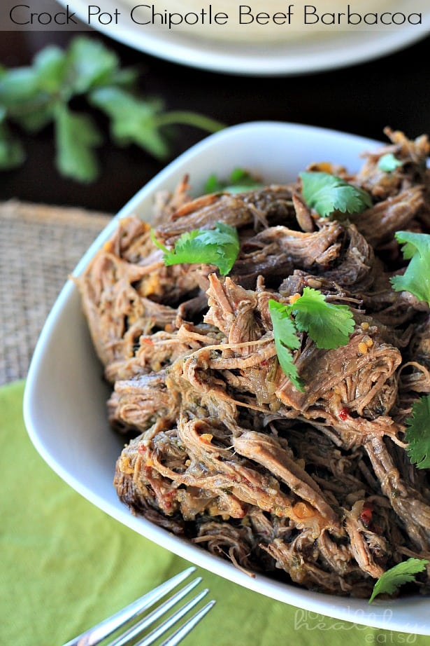 Crock Pot Chipotle Beef Barbacoa #crockpot #beef #shredded #slowcooker #texmex 碎瓦罐墨西哥辣牛肉Barbacoa在一个服务碗