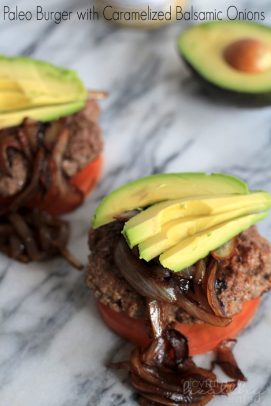 The Most Popular Recipes of Joyful Healthy Eats 2014 | m.albarakaa.com | #mostpinned #healthy #recipes #food Stacked paleo burger with caramelized onions, tomato, and avocado slices