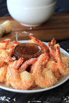 The Most Popular Recipes of Joyful Healthy Eats 2014 | m.albarakaa.com | #mostpinned #healthy #recipes #food Coconut shrimp on a plate with chili dipping sauce