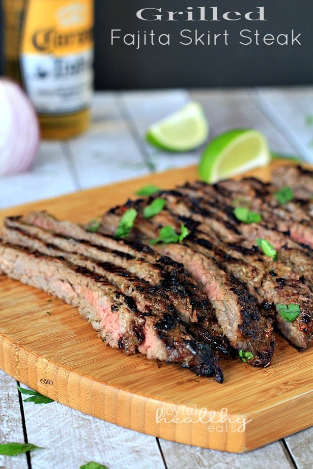 Grilled Fajita Skirt Steak #Steak #MexicanFood #cincodemayo #fajitas #marinade #paleo #glutenfree Sliced Grilled Fajita Skirt Steak on a cutting board