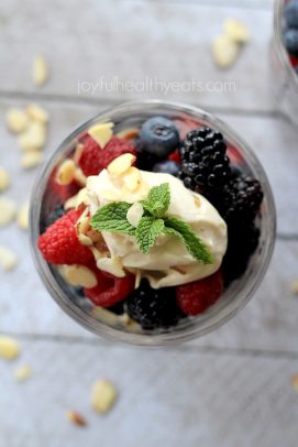 The Most Popular Recipes of Joyful Healthy Eats 2014 | m.albarakaa.com | #mostpinned #healthy #recipes #food A bowl of fresh berries topped with mascarpone and almonds