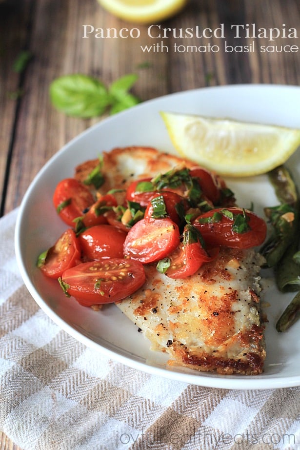 Panco Crusted Tilapia with Tomato Basil Sauce #fish #fresh #healthy #ad #lifeforless #pmedia Panco Crusted Tilapia with Tomato Basil Sauce #fish #fresh #healthy #ad #lifeforless #pmedia