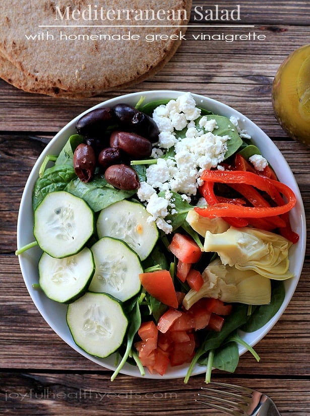 Mediterranean Salad with Homemade Greek Vinaigrette | m.albarakaa.com | #saladrecipes #vegetarian #summer #glutenfree #meatlessmonday Mediterranean Salad with Homemade Greek Vinaigrette | m.albarakaa.com | #saladrecipes #vegetarian #summer #glutenfree #meatlessmonday