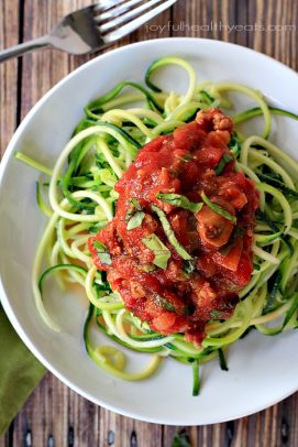 The Most Popular Recipes of Joyful Healthy Eats 2014 | m.albarakaa.com | #mostpinned #healthy #recipes #food Zucchini noodles topped with tomato sauce