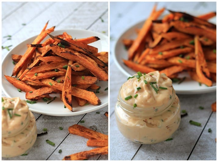 The ultimate side dish ... Crispy Baked Sweet Potato Fries with Chipotle Aioli | m.albarakaa.com 脆烤甘薯薯条配墨西哥风味的蒜泥蛋黄酱