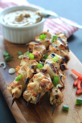 The Most Popular Recipes of Joyful Healthy Eats 2014 | m.albarakaa.com | #mostpinned #healthy #recipes #food Marinated chicken skewers with peanut dipping sauce