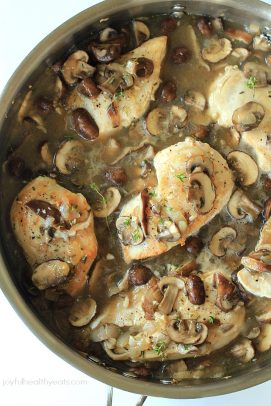 The Most Popular Recipes of Joyful Healthy Eats 2014 | m.albarakaa.com | #mostpinned #healthy #recipes #food Chicken and mushrooms cooking in a pan with broth