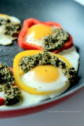 The Most Popular Recipes of Joyful Healthy Eats 2014 | m.albarakaa.com | #mostpinned #healthy #recipes #food A skillet of Bell pepper rings filled with an egg and pesto