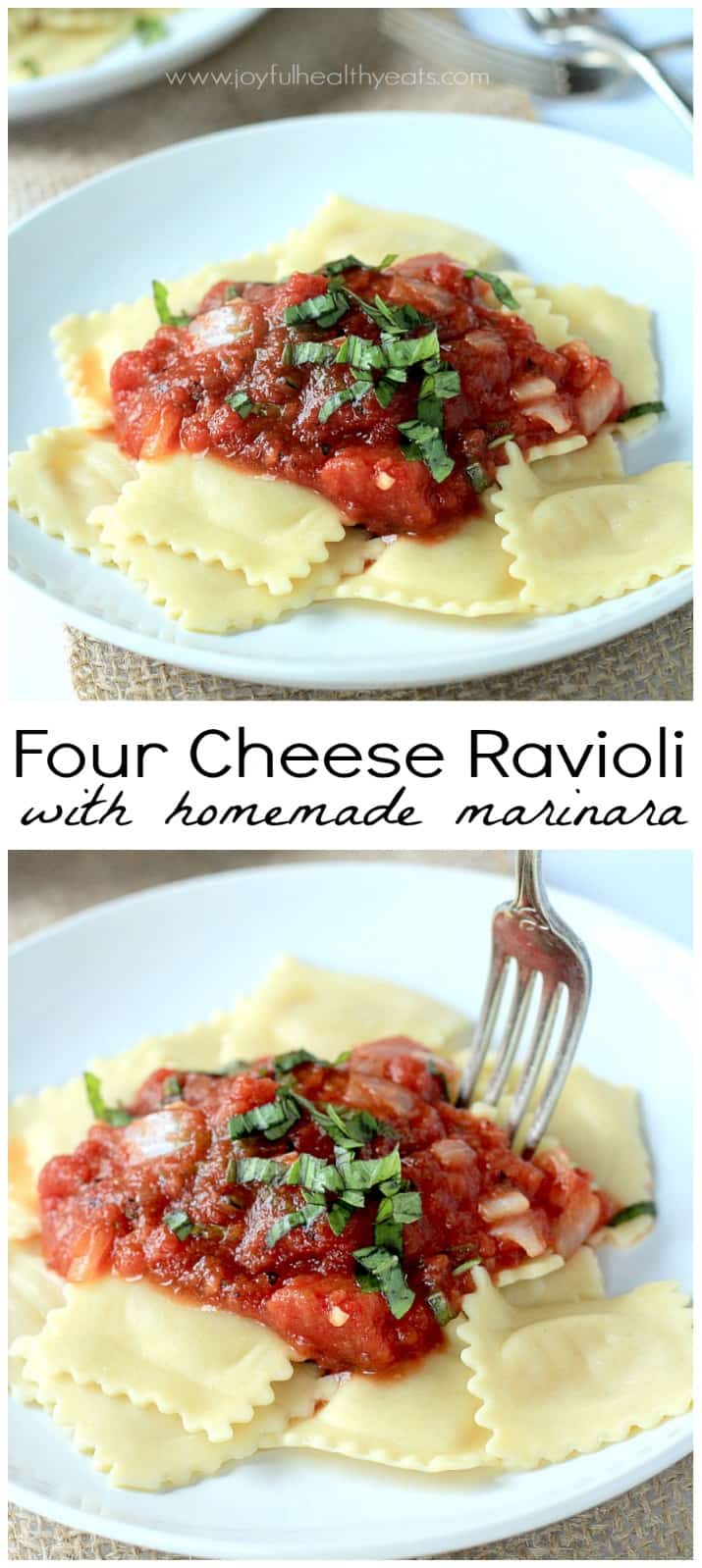 Four Cheese Ravioli with Homemade Marinara Sauce, absolutely delicious and 15 minutes to make! | m.albarakaa.com 自制酱汁四种奶酪馄饨的拼贴食谱