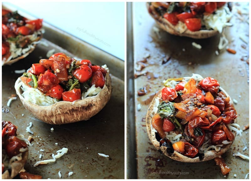 Portobello Mushroom Pizza with Sautéed Balsamic Vegetables, crazy good & healthy! | m.albarakaa.com #vegetarian #glutenfree PortobelloMushroom比萨与 SautedBalsamicom#vegetrian#glutenfle