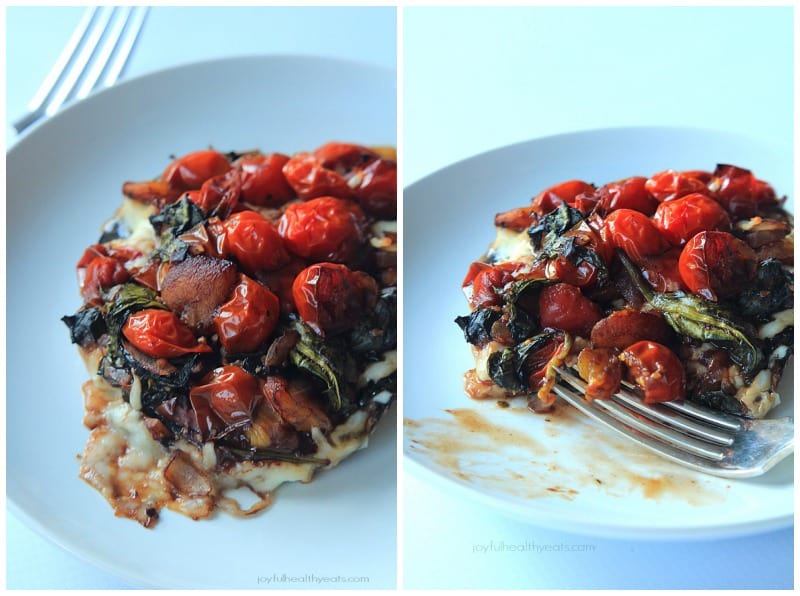 Portobello Mushroom Pizza with Sautéed Balsamic Vegetables, crazy good & healthy! | m.albarakaa.com #vegetarian #glutenfree PortobelloMushroom比萨与 SautedBalsamicom#vegetrian#glutenfle