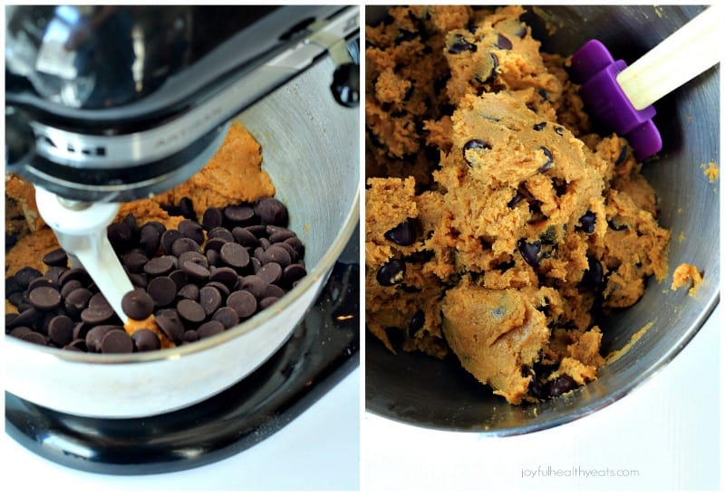 {Skinny} Pumpkin Chocolate Chip Cookies, made with coconut oil... super moist! | m.albarakaa.com #fall #pumpkin #dessert 南瓜巧克力曲奇,用椰子油做的…超级滋润!| m.albarakaa.com #秋天#南瓜#甜点