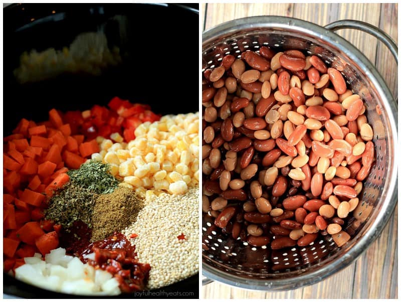 A hearty Quinoa Vegetarian Chili cooked to perfection in the Crock Pot, this soup recipe just screams fall comfort food! |m.albarakaa.com #freezerfriendly #easyrecipes 藜麦素辣椒的配料