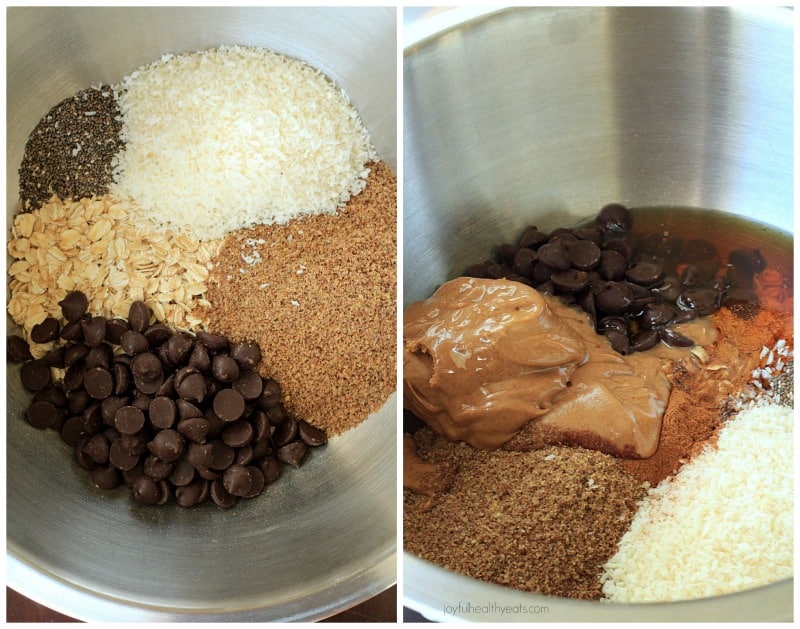 No Bake Dark Chocolate Coconut Energy Bites 无烘焙黑巧克力椰子能量咬的成分图像