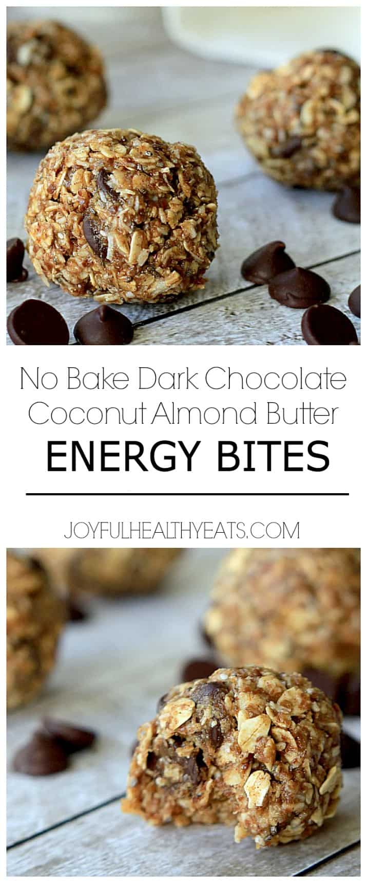 No Bake Dark Chocolate Coconut Energy Bites 标题图片为无烘焙黑巧克力椰子能量咬