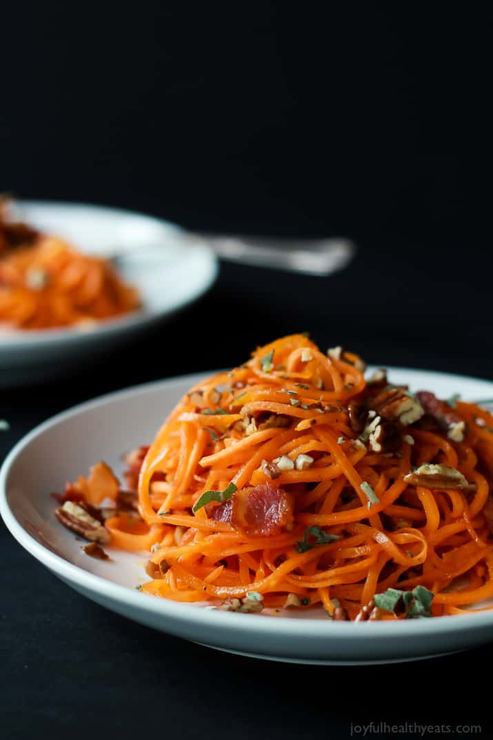 Homemade Sweet Potato Noodles, Brown Butter Sauce, Pecans, and Bacon... what more could you ask for? | m.albarakaa.com 自制甘薯面,棕色黄油酱,山核桃,培根…你还能要求什么呢?| m.albarakaa.com