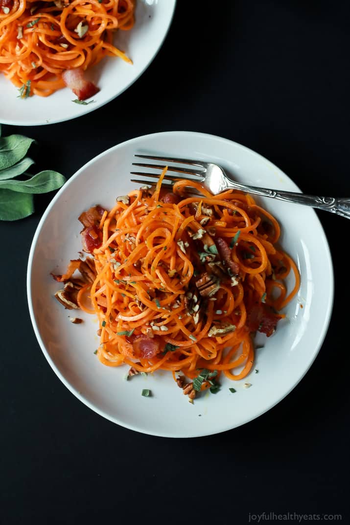 Homemade Sweet Potato Noodles, Brown Butter Sauce, Pecans, and Bacon... what more could you ask for? | m.albarakaa.com 自制甘薯面,棕色黄油酱,山核桃,培根…你还能要求什么呢?| m.albarakaa.com