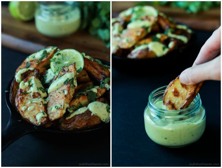 These Oven Roasted Potato Wedges actually turn out crispy, and the Avocado Wasabi Aioli rocks! | m.albarakaa.com #recipes 这些烤箱烤的薯角真的很酥脆,还有鳄梨芥末蒜泥蛋黄酱!| m.albarakaa.com食谱