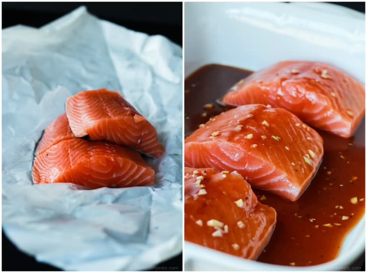 An incredible sweet and savory dinner in less than 20 minutes, Hoisin Honey Glazed Salmon. A healthy low carb meal using only 10 ingredients! | joyfulhealthyeats.com #recipes 不到20分钟,美味可口的晚餐,海鲜蜜汁三文鱼。健康的低碳水化合物膳食,只使用10种原料!| joyfulhealthyeats.com食谱