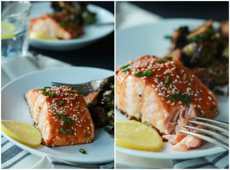 An incredible sweet and savory dinner in less than 20 minutes, Hoisin Honey Glazed Salmon. A healthy low carb meal using only 10 ingredients! | joyfulhealthyeats.com #recipes 不到20分钟,美味可口的晚餐,海鲜蜜汁三文鱼。健康的低碳水化合物膳食,只使用10种原料!| joyfulhealthyeats.com食谱