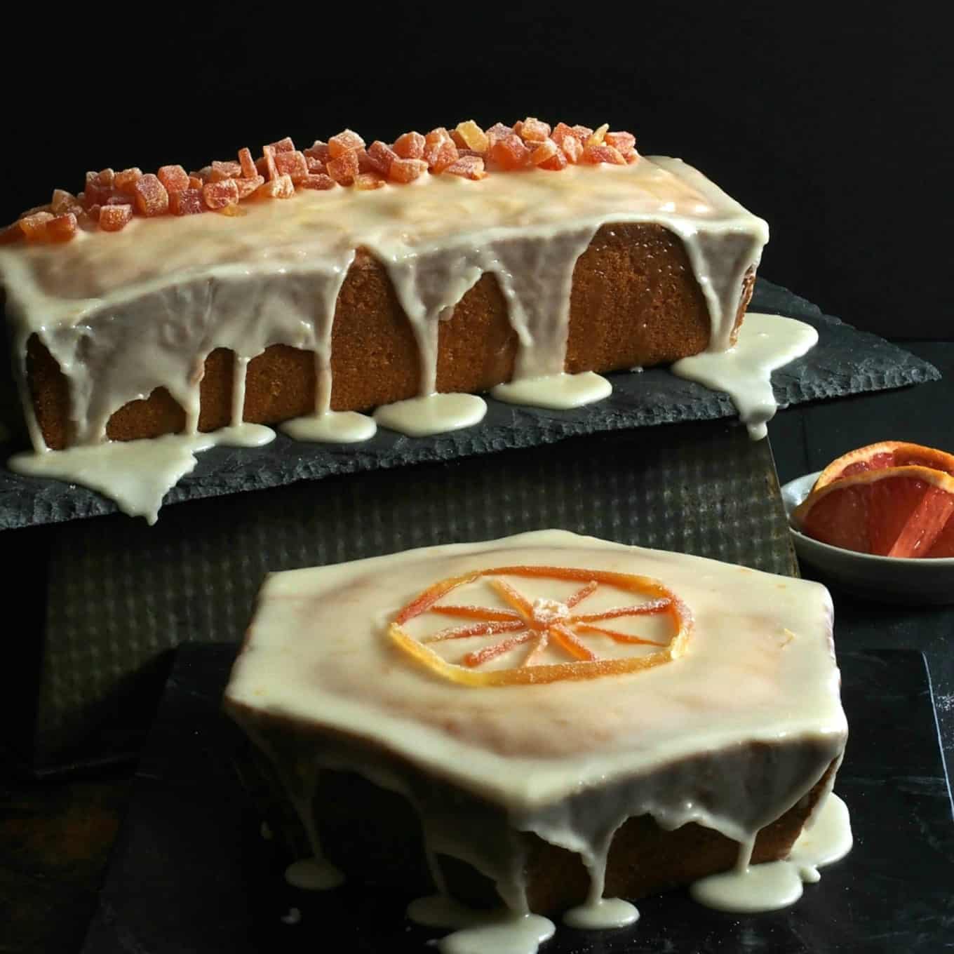 28 Last Minute Easter Brunch Ideas 两块裹着糖霜的柚子磅蛋糕