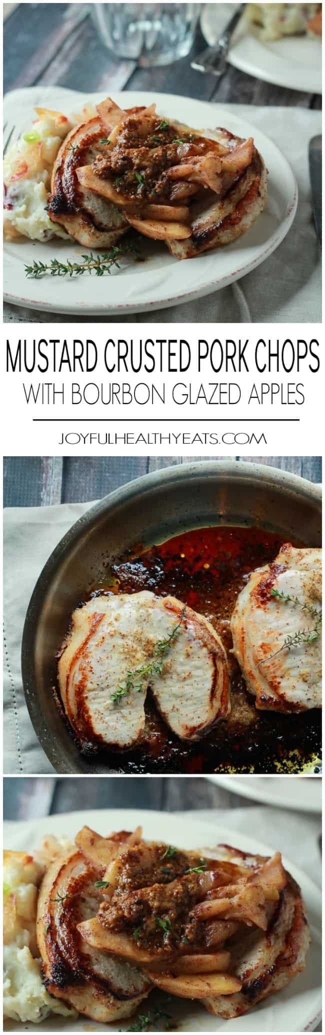 Mustard Crusted Pork Chops with Bourbon Glazed Apples 三幅芥末猪排和波旁釉苹果的拼贴画