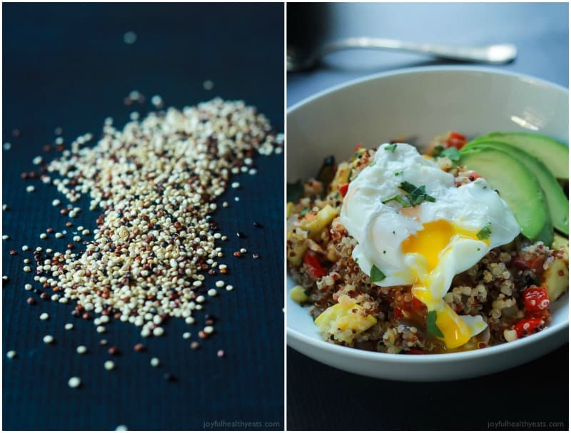A heart healthy Southwestern Roasted Vegetable Quinoa Salad packed with protein and loads of flavor then topped with a poached egg and fresh avocado! Holy Yum! | joyfulhealthyeats.com #recipes 有益心脏健康的西南烤蔬菜藜麦沙拉富含蛋白质和丰富的风味,上面还有一个水煮鸡蛋和新鲜的鳄梨!神圣的Yum !| joyfulhealthyeats.com #食谱