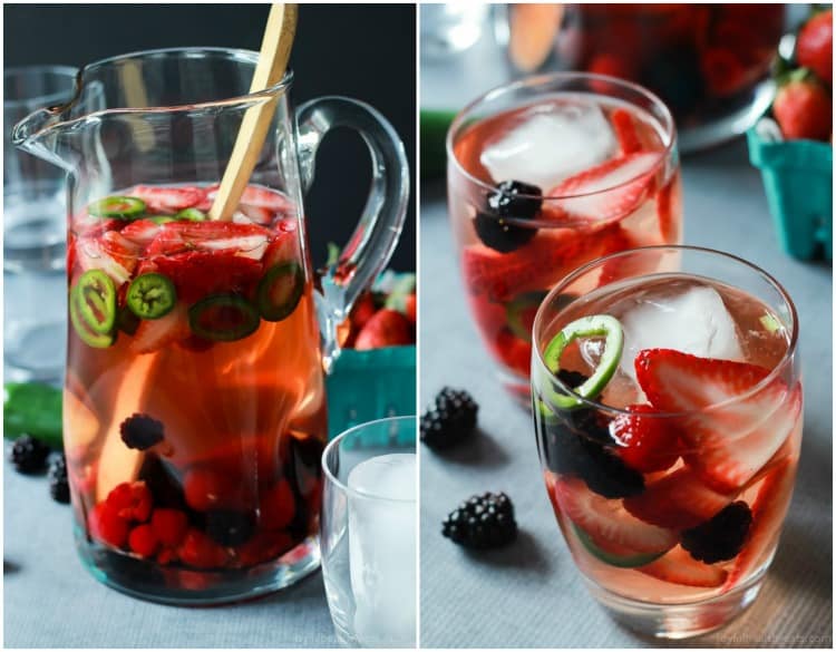 A fresh light Strawberry Jalapeno White Sangria recipe with pomegranate juice and mixed berries. It has everything your taste buds want sweet, spicy ,and fruity! | joyfulhealthyeats.com #recipes #cocktail 新鲜的草莓墨西哥白桑格利亚汽酒配方,石榴汁和混合浆果。它有你味蕾想要的一切甜,辣,还有水果味!| joyfulhealthyeats.com #食谱#鸡尾酒