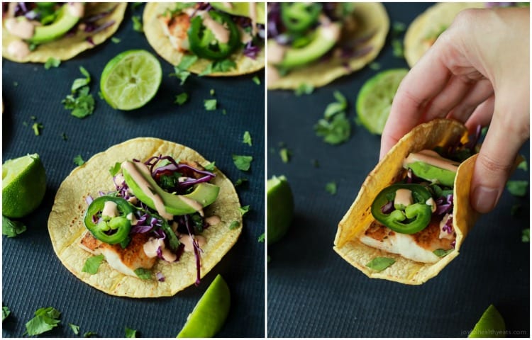 The BEST Grilled Mahi Mahi Fish Tacos you will ever have. Topped with crunchy purple cabbage, avocados, and a drizzle of Chipotle Lime Crema - all wrapped in a warm tortilla! All in under 20 minutes! | joyfulhealthyeats.com #recipes #grillseason 这是你吃过的最棒的烤鲯鳅鱼玉米饼。上面放着脆脆的紫色卷心菜、鳄梨和一点墨西哥青柠奶油——全都裹在一个温暖的玉米饼里!所有这些都在20分钟内完成!#食谱#烧烤季节