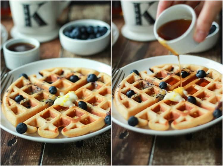 Whole Wheat Lemon Blueberry Waffles, these Waffles are packed with juicy blueberries and fresh lemon zest for the perfect light summer breakfast recipe! | joyfulhealthyeats.com #brunch #mothersday 全麦柠檬蓝莓华夫饼,这些华夫饼挤满了多汁的蓝莓和新鲜的柠檬皮,可完美的夏季早餐食谱!|joyfulhealthyeats.com #runch #mothersday