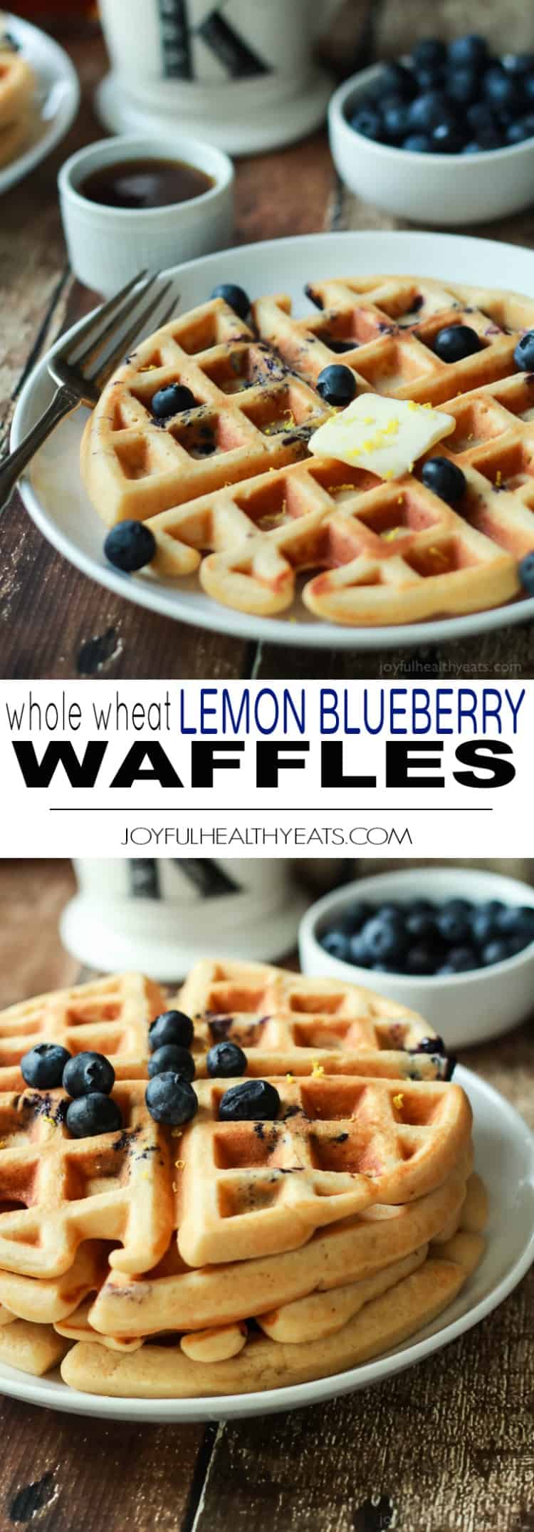 Whole Wheat Lemon Blueberry Waffles, these Waffles are packed with juicy blueberries and fresh lemon zest for the perfect light summer breakfast recipe! | joyfulhealthyeats.com #brunch #mothersday 全麦柠檬蓝莓华夫饼,这些华夫饼挤满了多汁的蓝莓和新鲜的柠檬皮,可完美的夏季早餐食谱!|joyfulhealthyeats.com #runch #mothersday