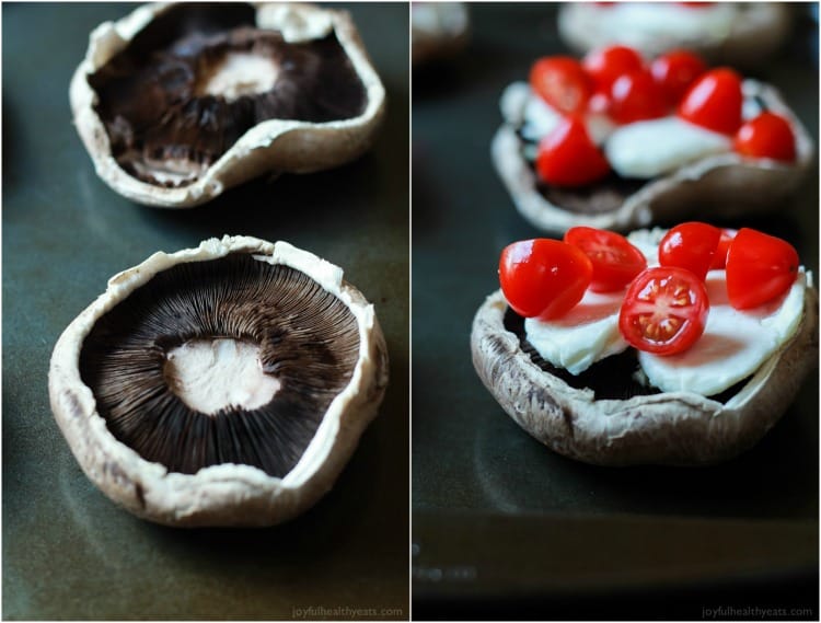Change up your Friday night pizza night with this Mini Portobello Margherita Pizza - simple, fresh ingredients, and only 15 minutes! | joyfulhealthyeats.com #recipes #glutenfree #vegetarian 用这个迷你Portobello玛格丽特披萨改变你周五晚上的披萨之夜——简单,新鲜的食材,只需15分钟!| joyfulhealthyeats.com #食谱#无麸质#素食