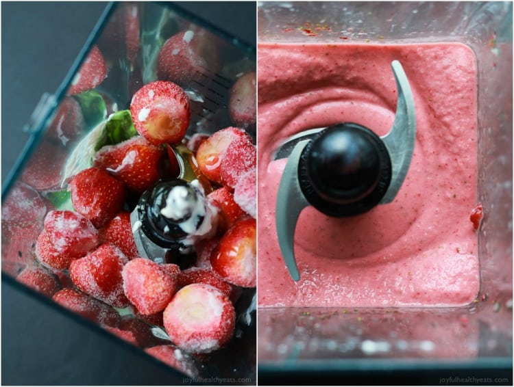 A 5-Minute Healthy Strawberry Basil Frozen Yogurt recipe perfect to cool you down in summer, made with only 5 ingredients and naturally sweetened! | joyfulhealthyeats.com #recipes 5分钟健康草莓罗勒冷冻酸奶配方完美的让你在夏天凉爽,只有5种原料和天然甜味!| joyfulhealthyeats.com #食谱