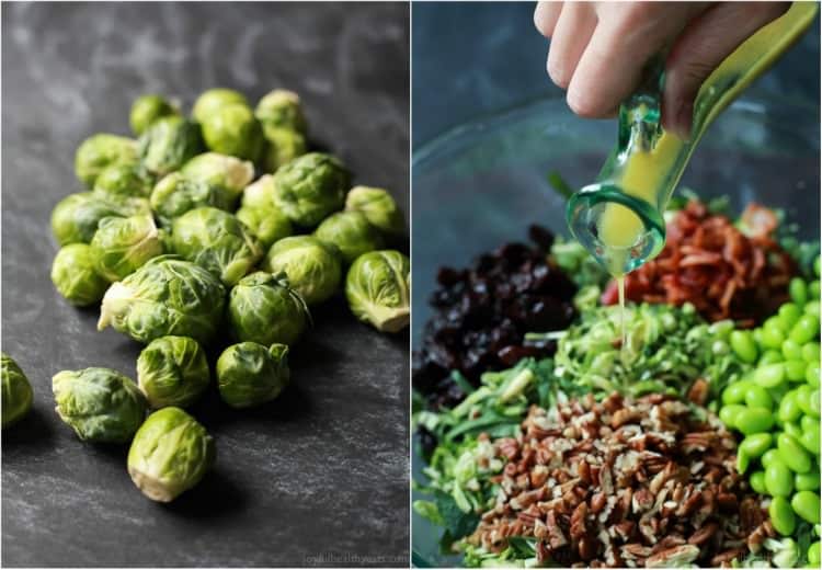 整片bruselesprouts和Audumn Kale和ShavedBruselssprout沙拉