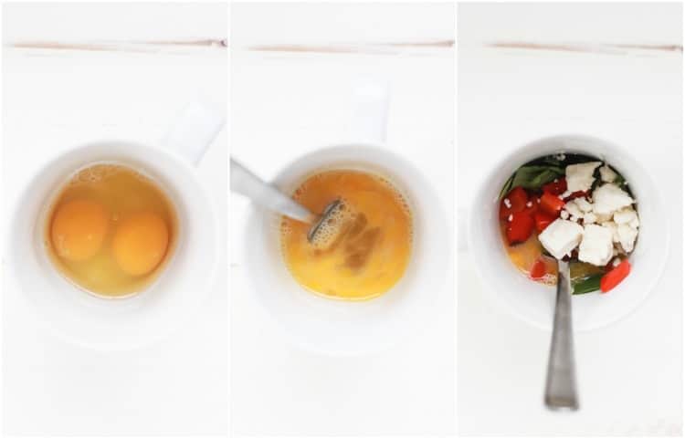 拼贴3图像的鸡蛋煎蛋卷在一个杯子的步骤