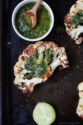 Roasted Cauliflower Steaks with Chimichurri Sauce 烤花椰菜牛排配墨西哥辣酱