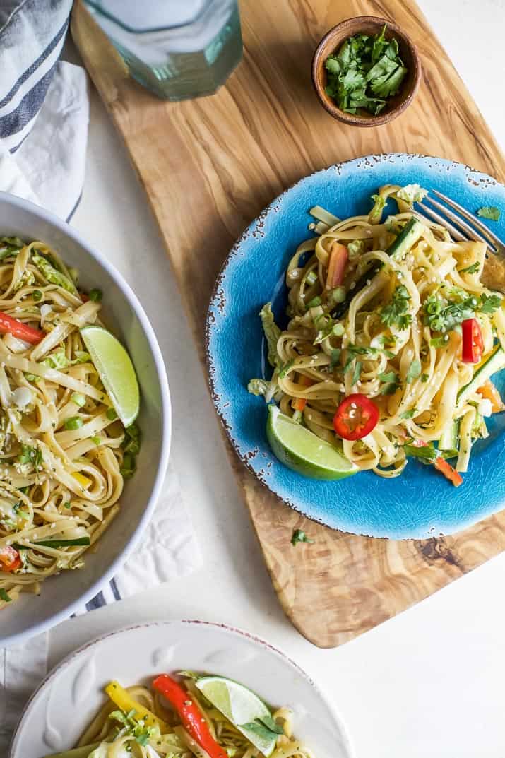 Asian Noodle Salad with a Spicy Sesame Dressing in a bowl