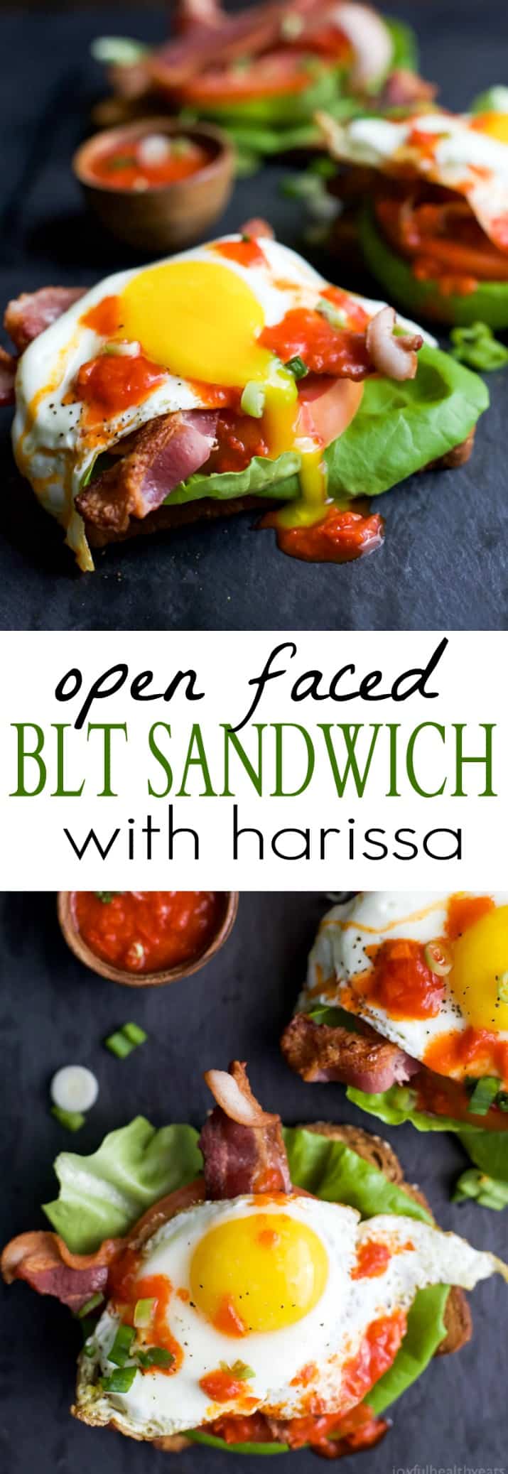 Open Faced BLT Sandwich with Harissa 一个露天的blt蛋三明治的两个图像的拼贴画