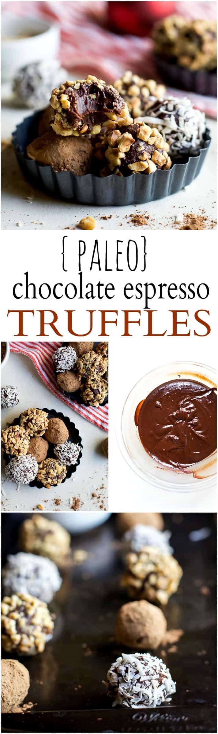 You're just 4 ingredients away from these PALEO CHOCOLATE ESPRESSO TRUFFLES. Creamy, silky, smooth chocolate - you want these on your cookie platter this holiday season! | joyfulhealthyeats.com | Gluten Free Recipes | Cookie Recipes