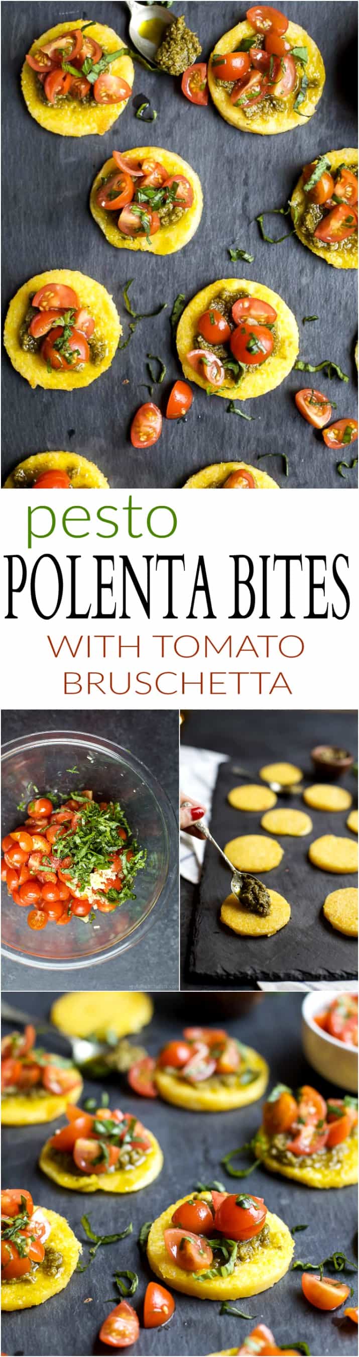 Pesto Polenta Bites with Tomato Bruschetta 蒜香玉米粥配番茄意式烤面包的图片