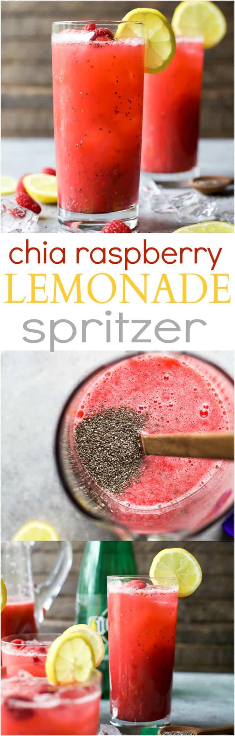 Chia覆盆子柠檬水泼剧食谱的Pinterest拼贴画