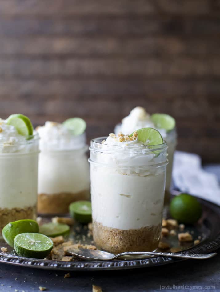 Easy No Bake Key Lime Cheesecake made healthy by using greek yogurt. A perfect light summer dessert to wow the crowd!