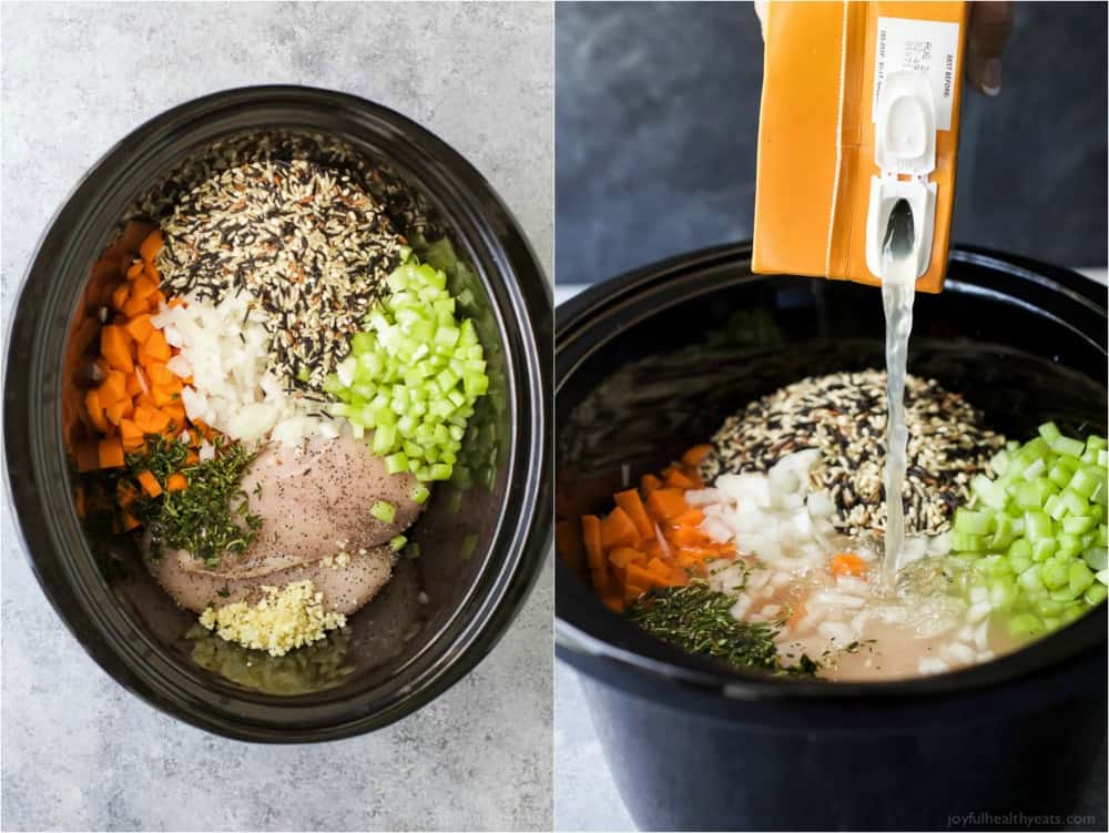 炖锅里的鸡和野米汤配料