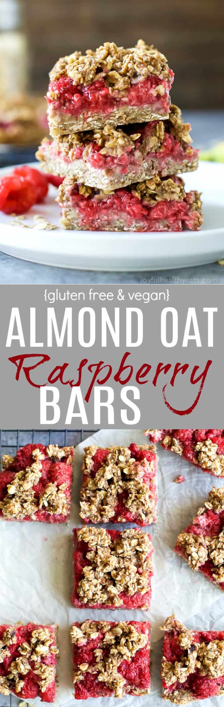 Almond Oat Raspberry Bar Recipe 杏仁燕麦覆盆子棒的两个图像拼贴