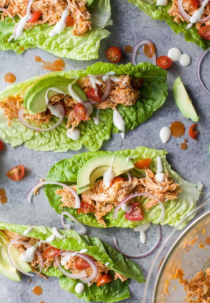 Buffalo Chicken Lettuce Wraps 布法罗鸡肉生菜卷的俯视图
