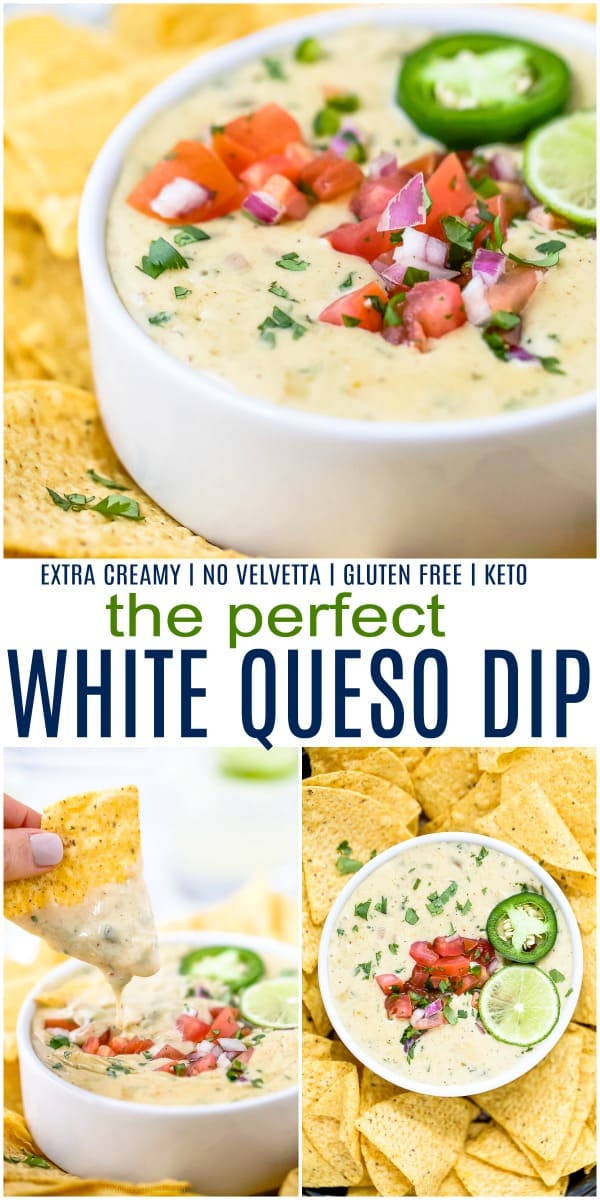 适用于完美的乳脂状的白色queso dip食谱的Pinterest图像