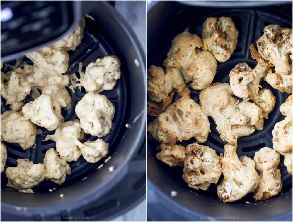 Must Make Air Fryer Buffalo Cauliflower Wings 花椰菜翅膀放在空气炸锅筐里