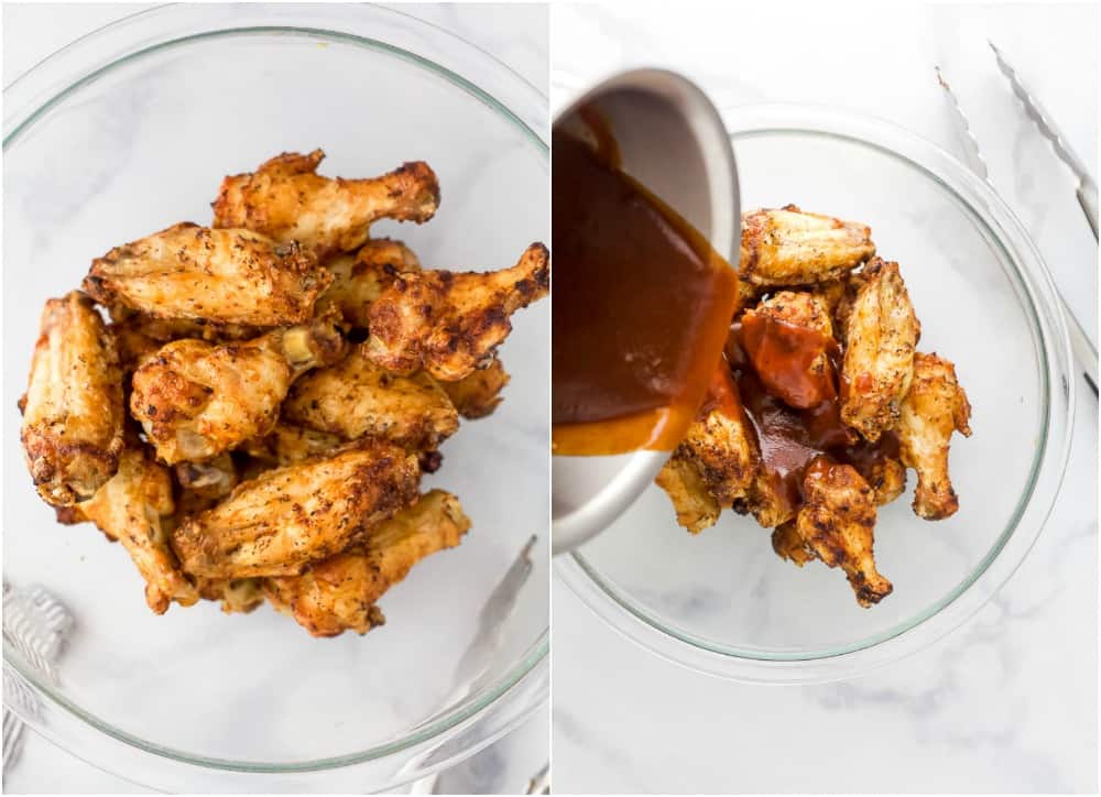 The Crispiest Honey BBQ Air Fryer Chicken Wings 一碗浇着烧烤酱的鸡翅