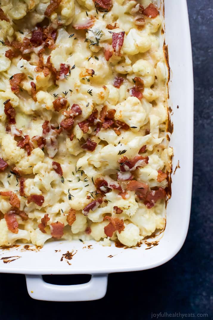 培根CAULIFLOWER AU GRATIN in a baking dish
